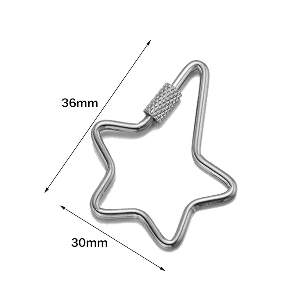 5pcs Stainless Steel Oval Star Buckle Carabiner Screw Lock Clasps For DIY Key ring