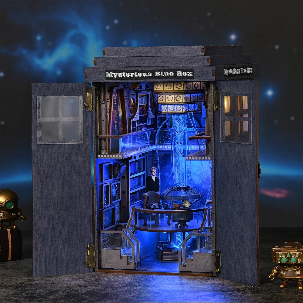 Mysterious Telephone Booth DIY Wooden Puzzle Handmade Bookshelf Dollhouse