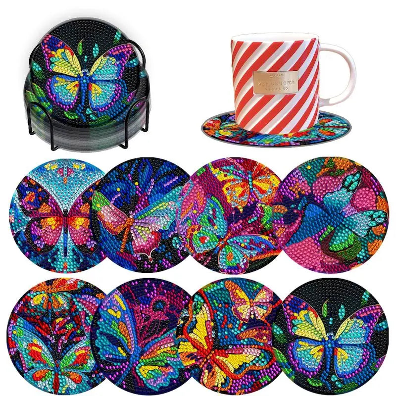 8pc/Sets DIY Diamond Art Coaster Kits for Adults, Kids and Beginners.