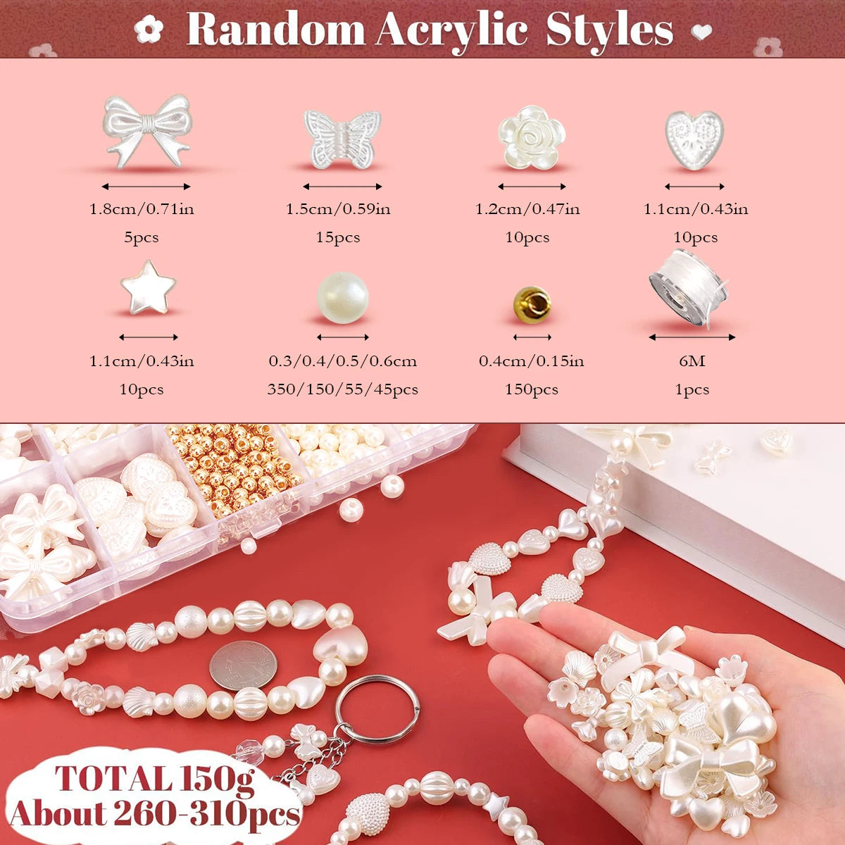 800pcs/box Faux Pearl Spacer Beads Kit