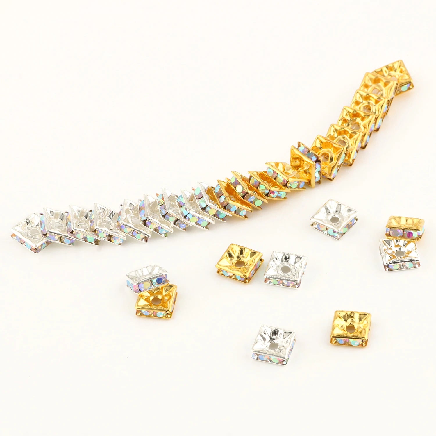 50pc/Lot 6mm 8mm 10mm AB Color  Rhinestone Ball Shape Loose Beads Metal Crystal Beads