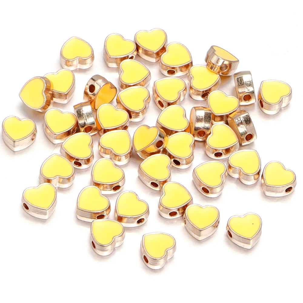10pcs/Lot 8mm Alloy Double Sided Love Heart Enamel Beads for Jewelry Making Charms Loose Spacer Beads DIY Bracelet Necklace