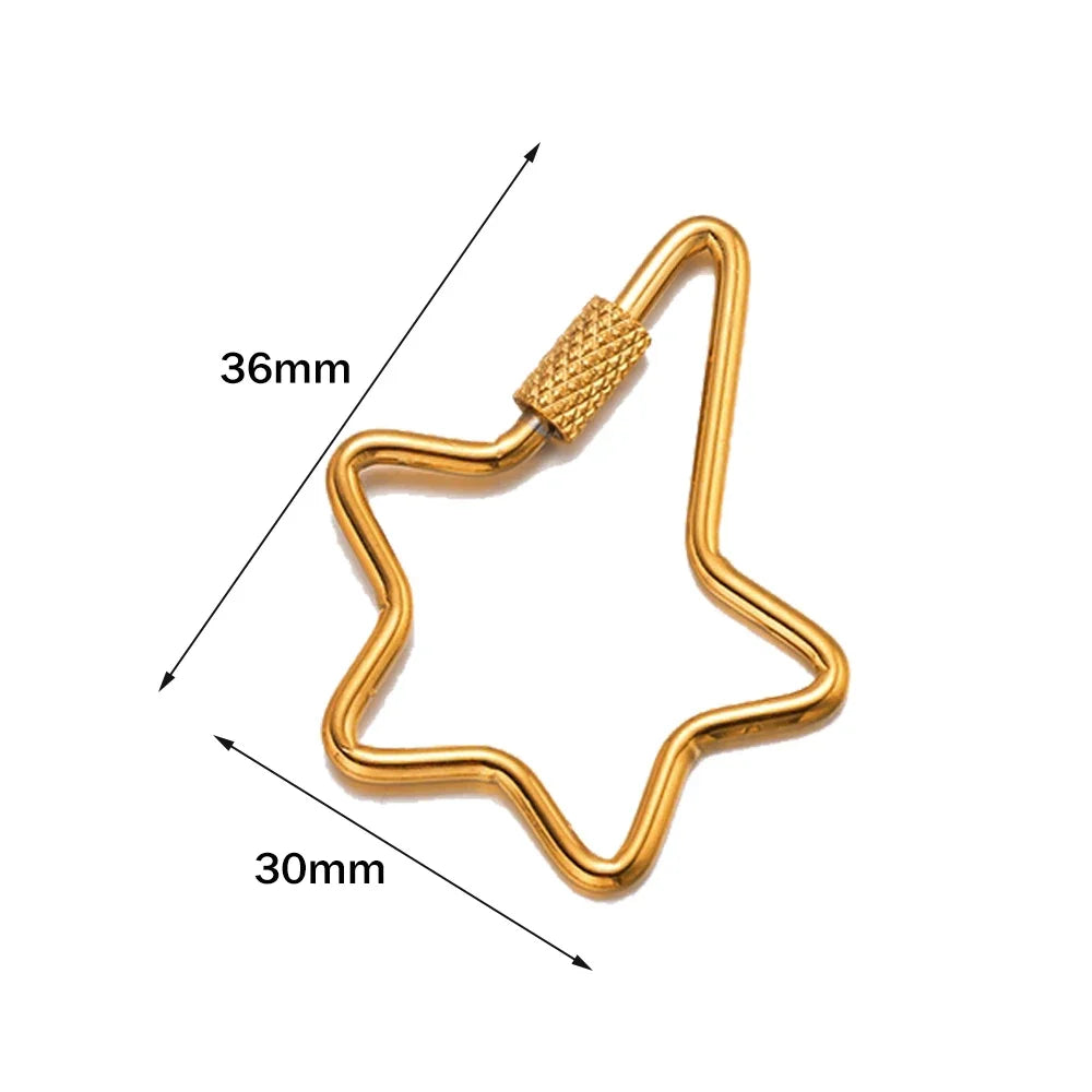 5pcs Stainless Steel Oval Star Buckle Carabiner Screw Lock Clasps For DIY Key ring