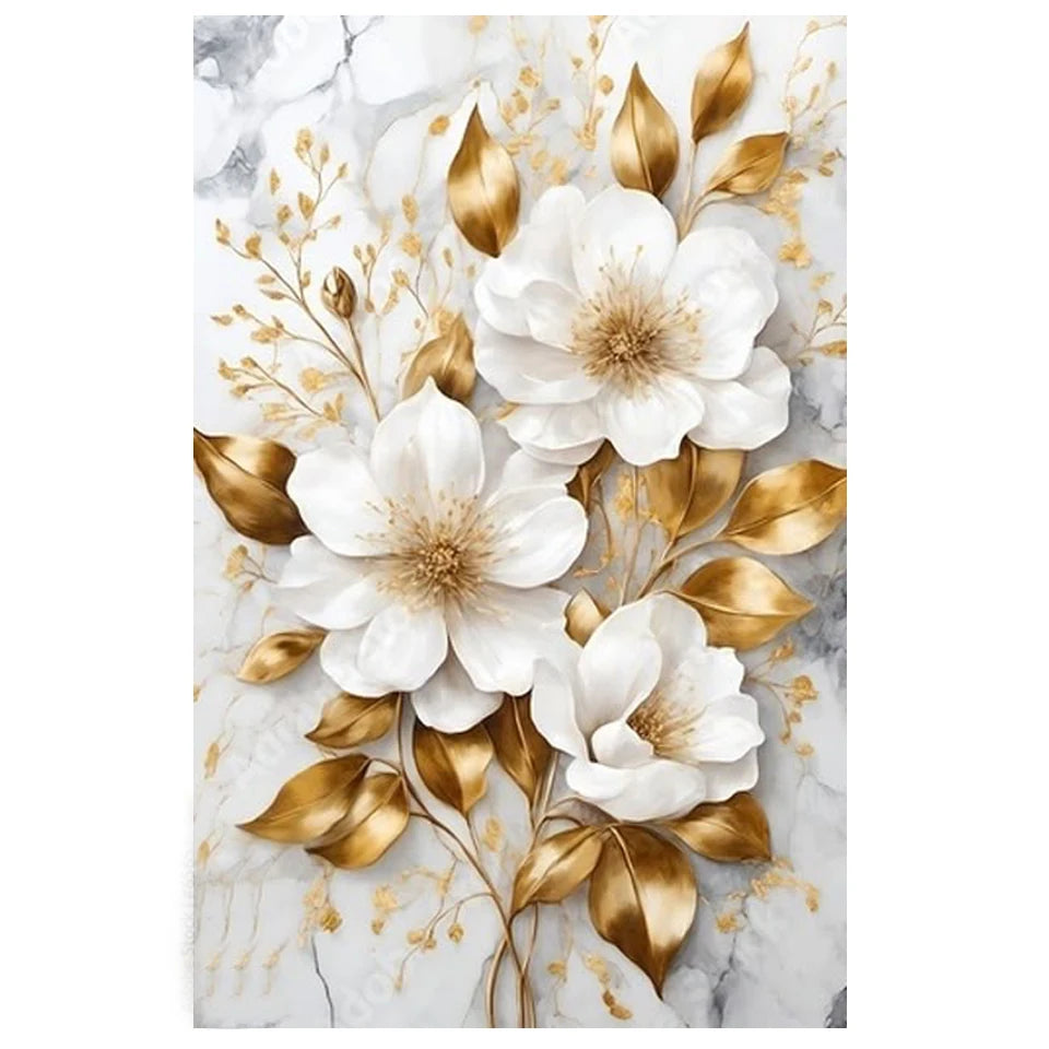 Diamond Embroidery, Diamond Painting Golden White Flowers Picture Golden White Flowers.