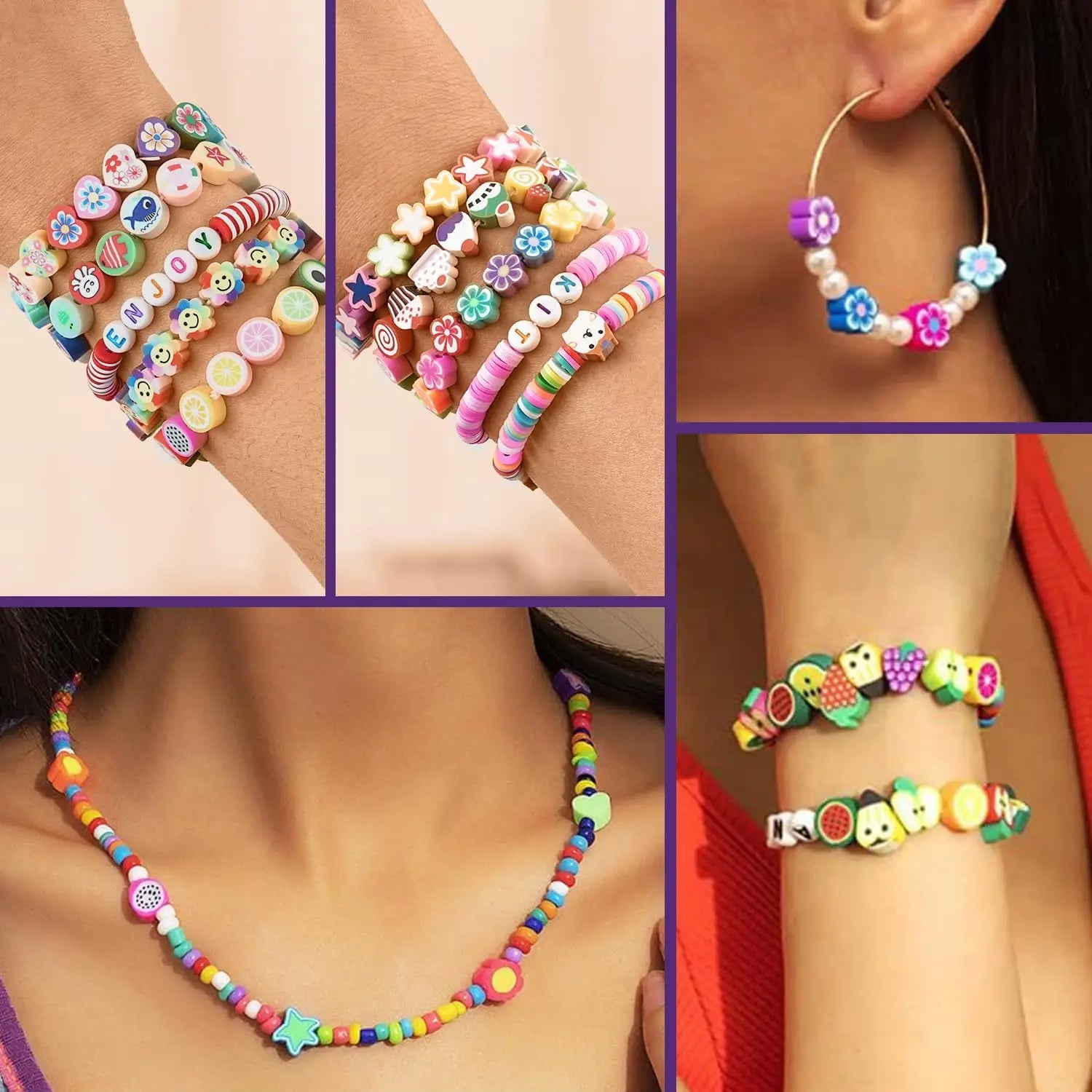 Handmade Jewelry Set Polymer Clay Beads Set Rainbow Color