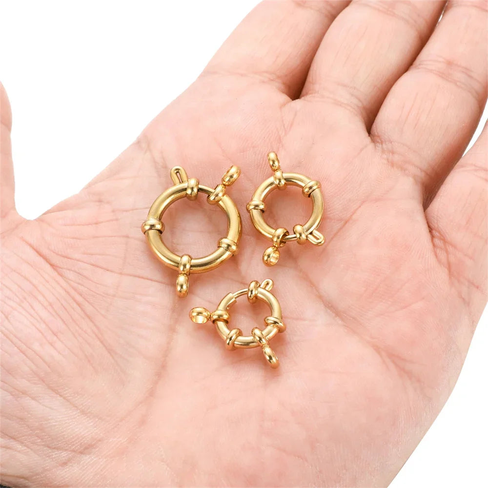 4pcs Stainless Steel Gold Round Spring Clasps Hooks for Bracelet, Necklace Clasp Connectors