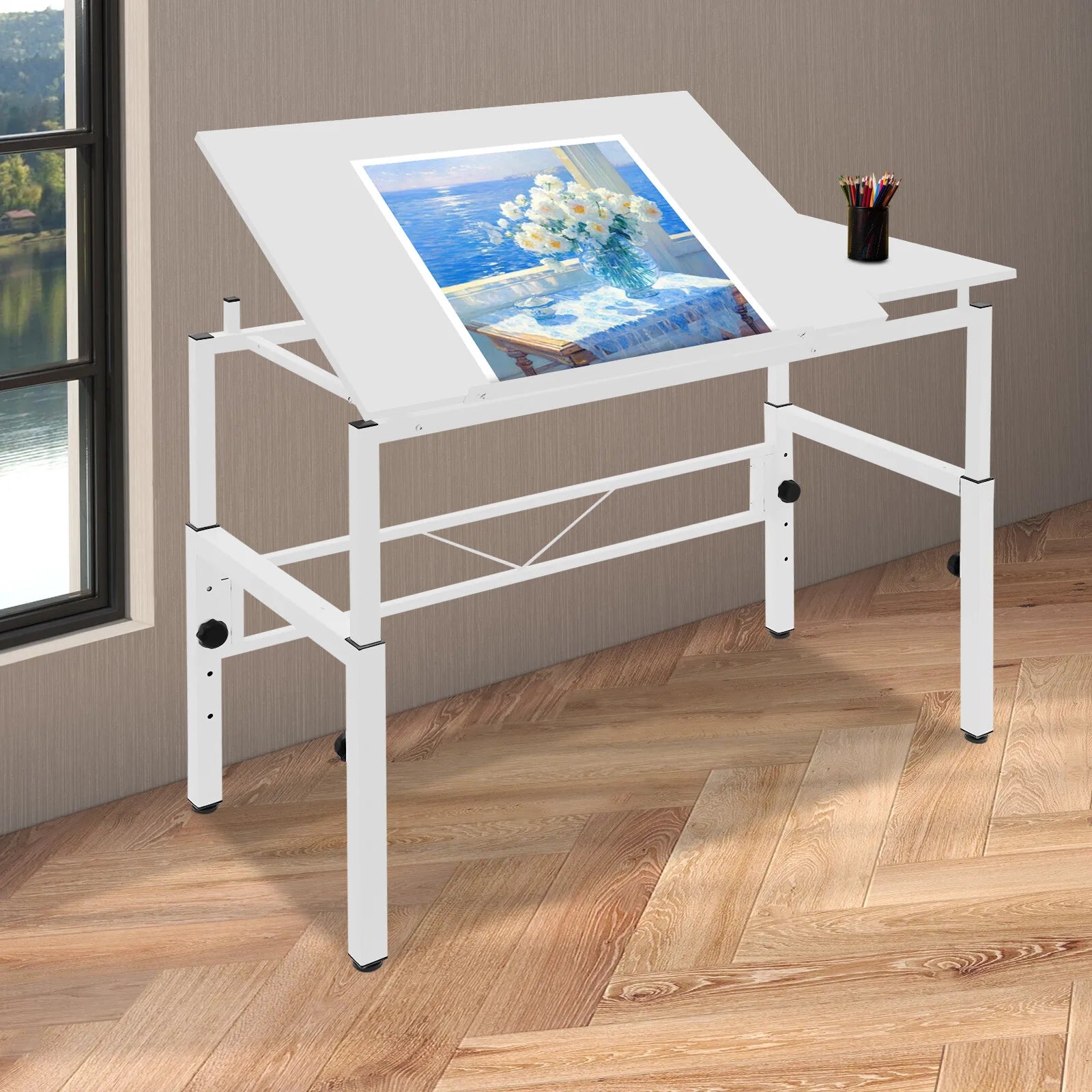 120x60cm Adjustable Drawing Table, Tilt & Height Adjustable Drafting Desk