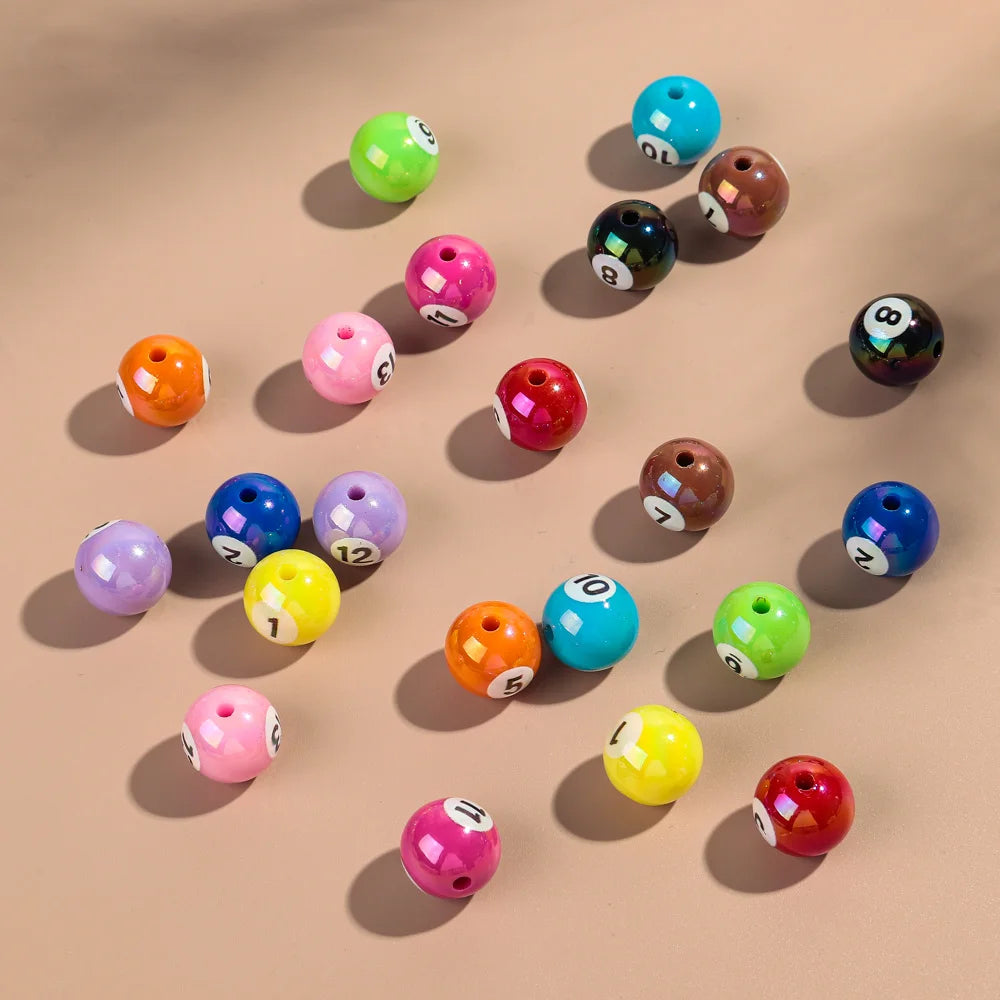 20pcs Iridescent Acrylic 16mm Round Digital Billiards Loose Bead for DIY Bracelet Necklace Keychain Jewelry Making Accessories