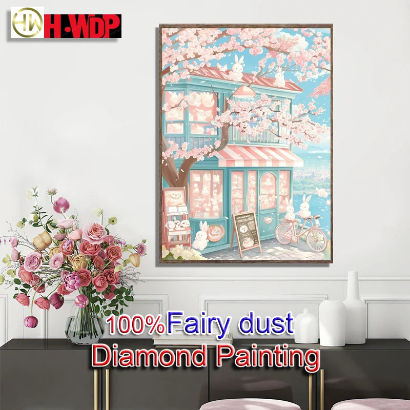 100% Fairy Dust Diamond Painting Rabbit Square Diamond Embroidery, cross stitch Diamond Art