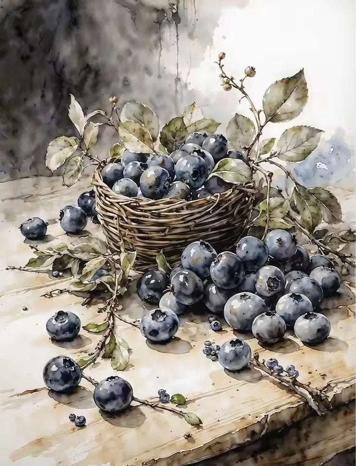 5D Diamond Painting Blossom Magnolia Blueberry Branch Flower Lemon Olive Art.