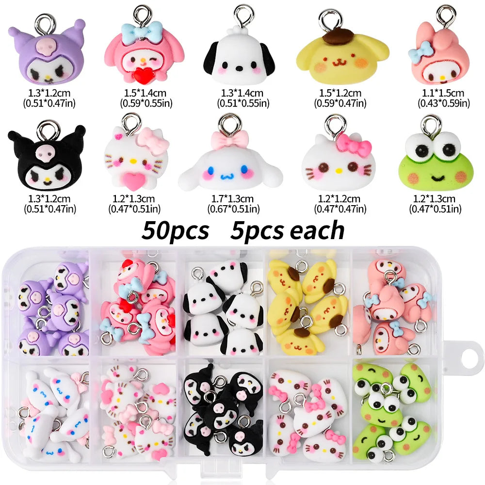 50pcs 3D Cartoon Charms DIY Craft Kit for Phone Case, Keychain