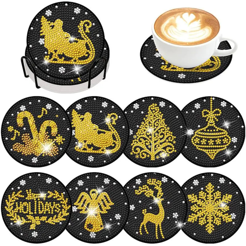8pc/Sets DIY Diamond Art Coaster Kits for Adults, Kids and Beginners.