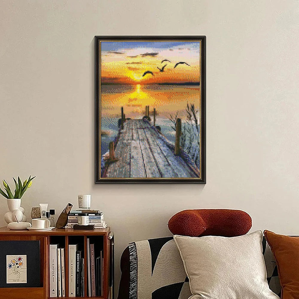 5D DIY Diamond Painting Landscape Sunset Sea Kit Full Drill Embroidery Mosaic Art Picture of Rhinestones Home Decor Gift