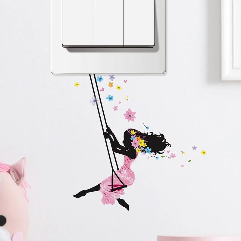 wall stickers switch Butterfly girl children's room, mural Self-adhesive Wall Decals
