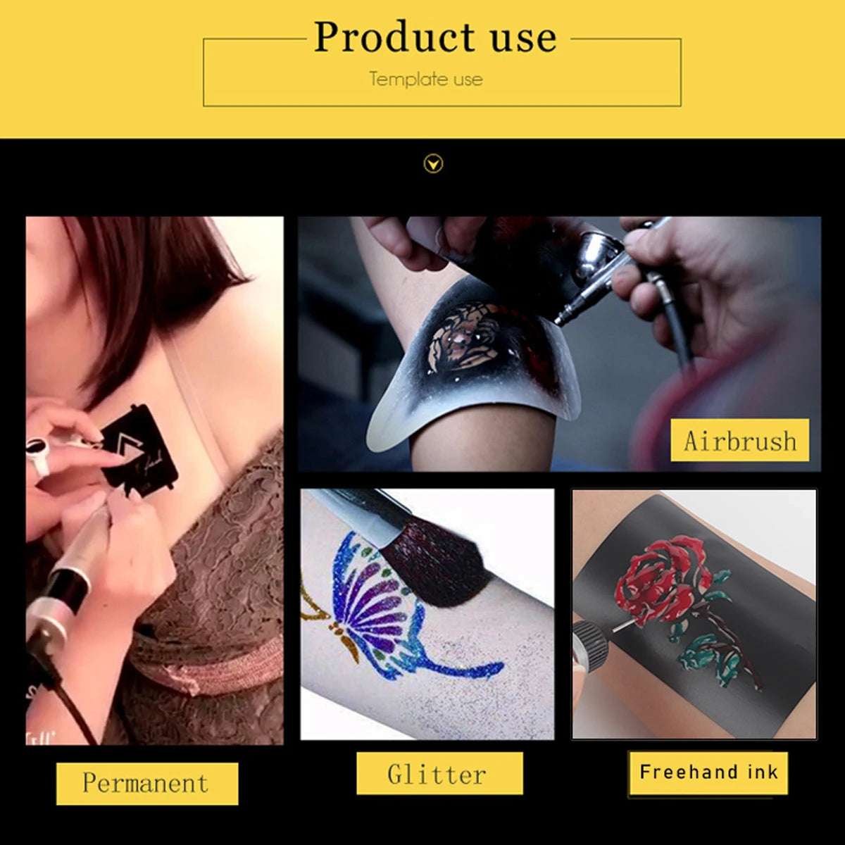 Tattoo Stencil Templates  Spray-On Diamond Glitter, Freehand Tattoo Juice Ink, DIY Body Painting Tattoos