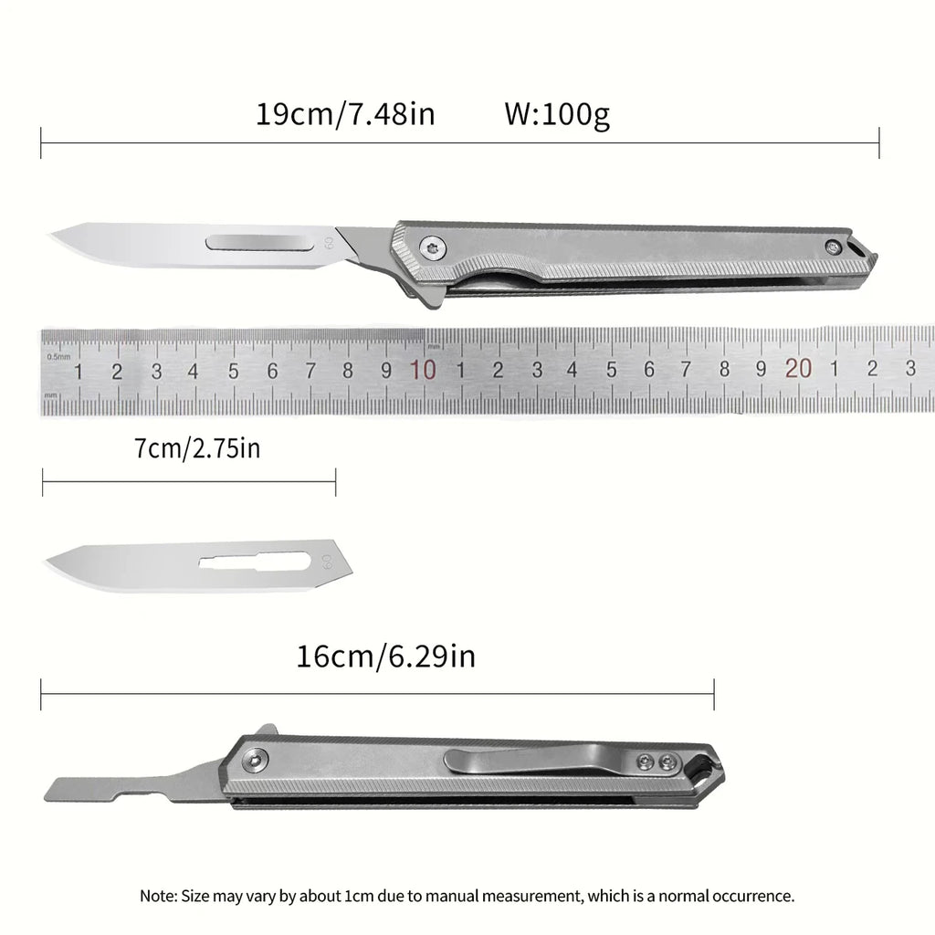 Titanium Folding Pocket Utility Knife with 3 replacement blades