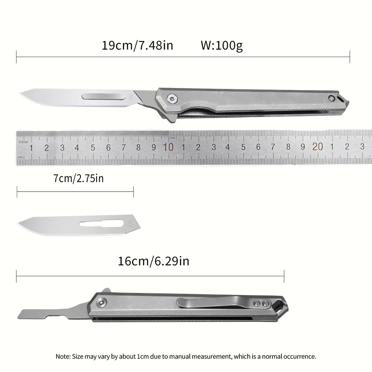 Titanium Folding Pocket Utility Knife with 3 replacement blades