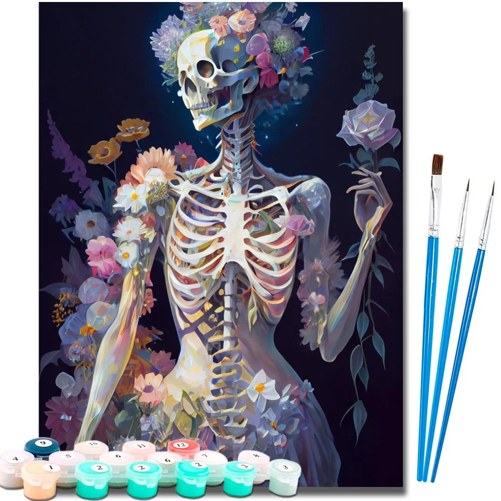 Diy Art Paint By Numbers For Adult Flower Skeleton
