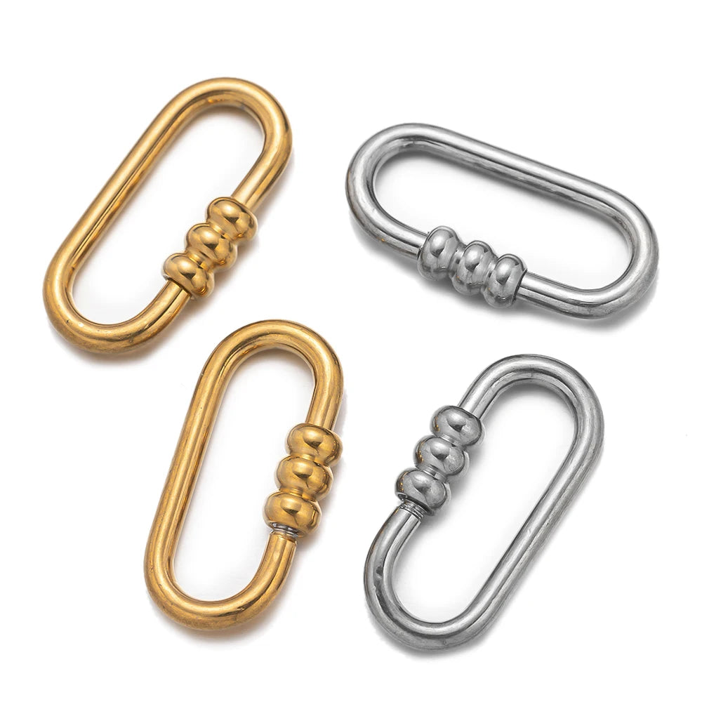 5pcs Stainless Steel Oval Star Buckle Carabiner Screw Lock Clasps For DIY Key ring