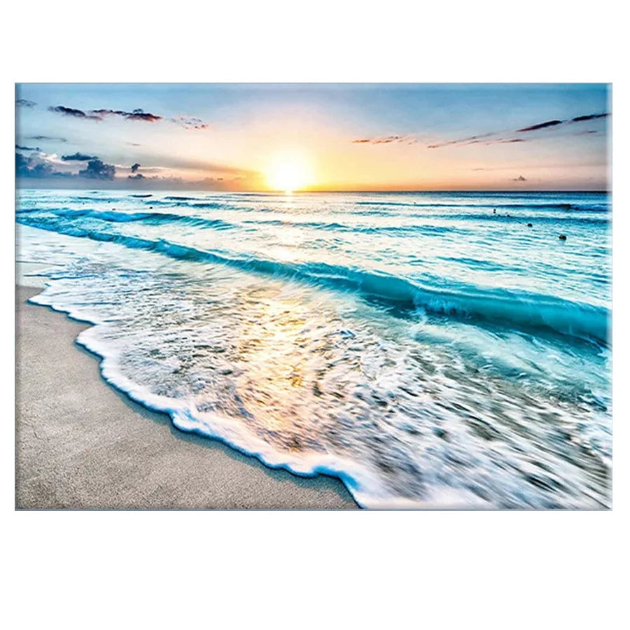 Seaside Sunrise Beach Sea Scenic, DIY 5d diamond painting, cross. stitch diamond embroidery.