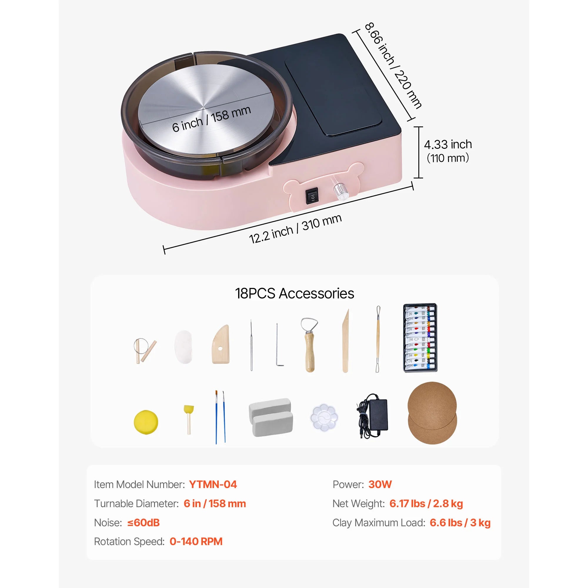 Mini Pottery Wheel Turntable Forward Reverse Rotation Adjustable Speed Electric  for Kids and Adults