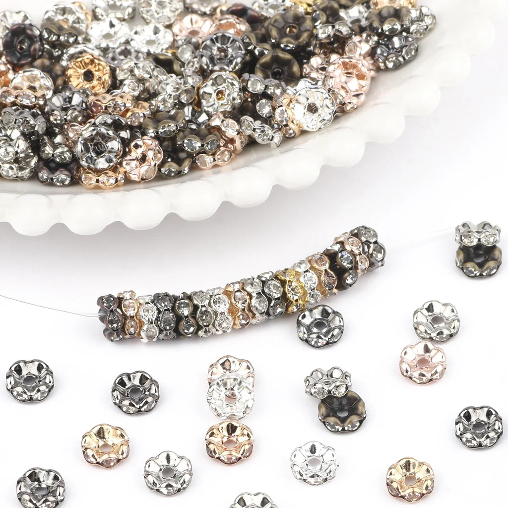 50pc/Lot 6mm 8mm 10mm AB Color  Rhinestone Ball Shape Loose Beads Metal Crystal Beads