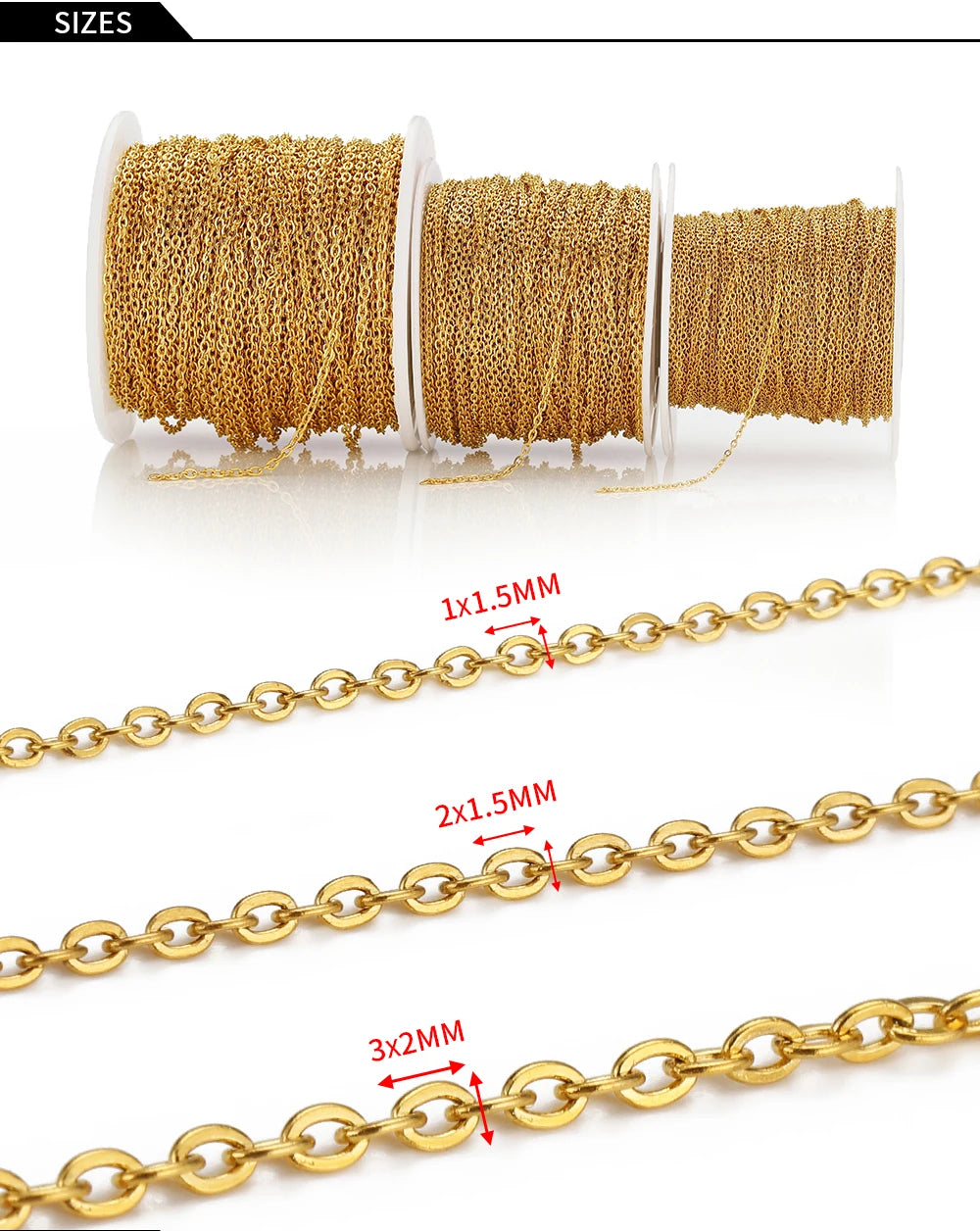 10 Meters Stainless Steel Chain,Gold&Steel Color Link for DIY Jewelry Making