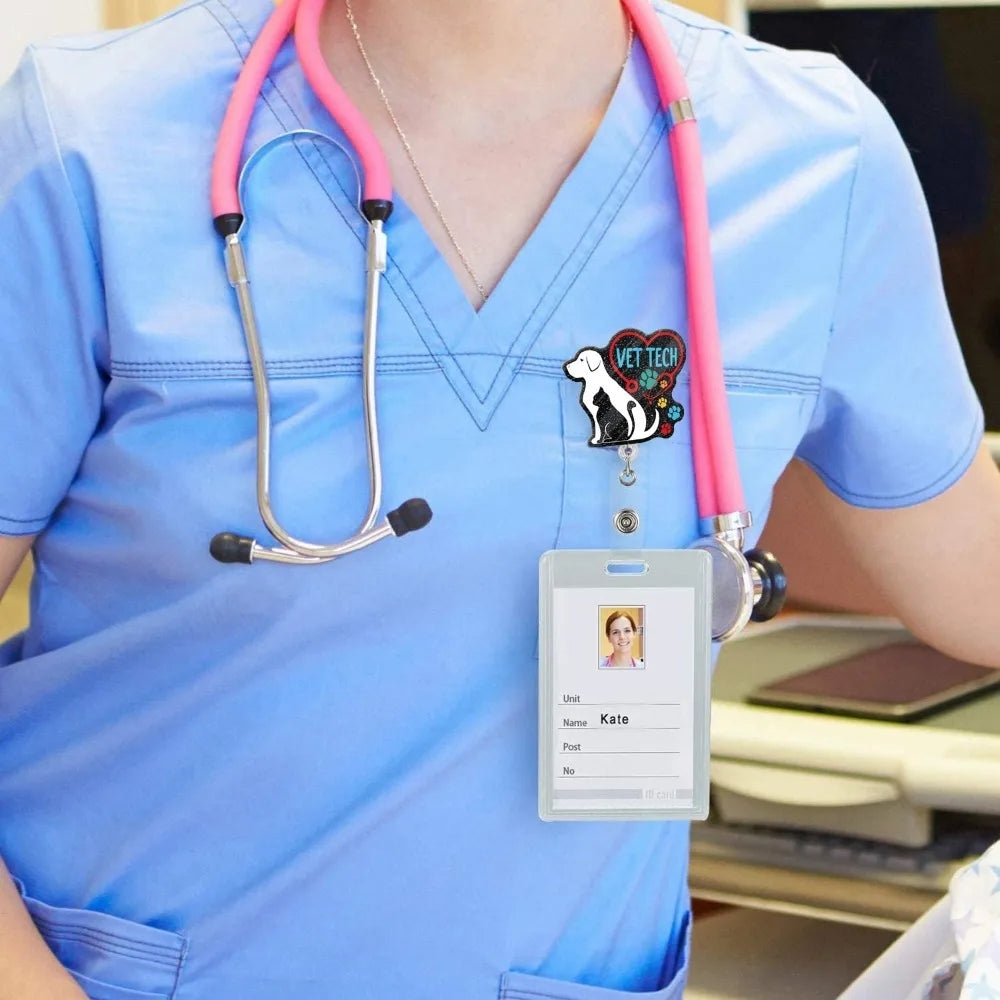 Flashing vet tech badge clip with shark design. Perfect for veterinary students and professionals.