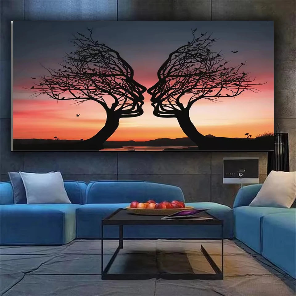 Black, White Life Tree Lover Full Square/Round Diamond Mosaic Jewelry cross stitch Kiss Art Home Decor