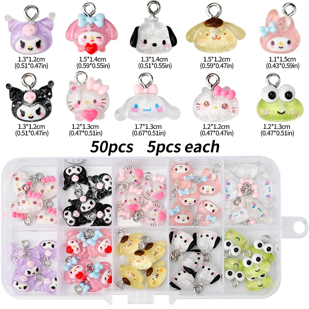 50pcs 3D Cartoon Charms DIY Craft Kit for Phone Case, Keychain