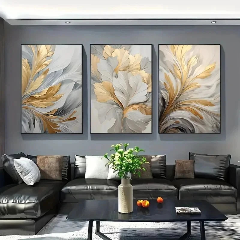 3pcs/set Golden White Leaves DIY Diamond Painting 5D Full Mosaic Diamond Embroidery Home Decor Triptych Luxury Art