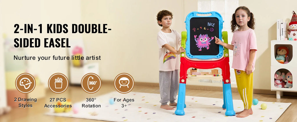 Children Magnetic Drawing Board with Chalkboard Art Easel