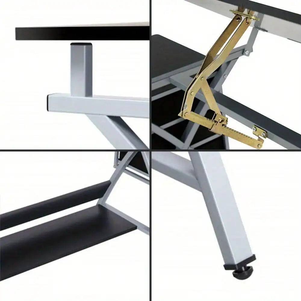 MDF Drafting Table Drawing Desk Art Hobby Folding Adjustable w/ Stool & Drawers