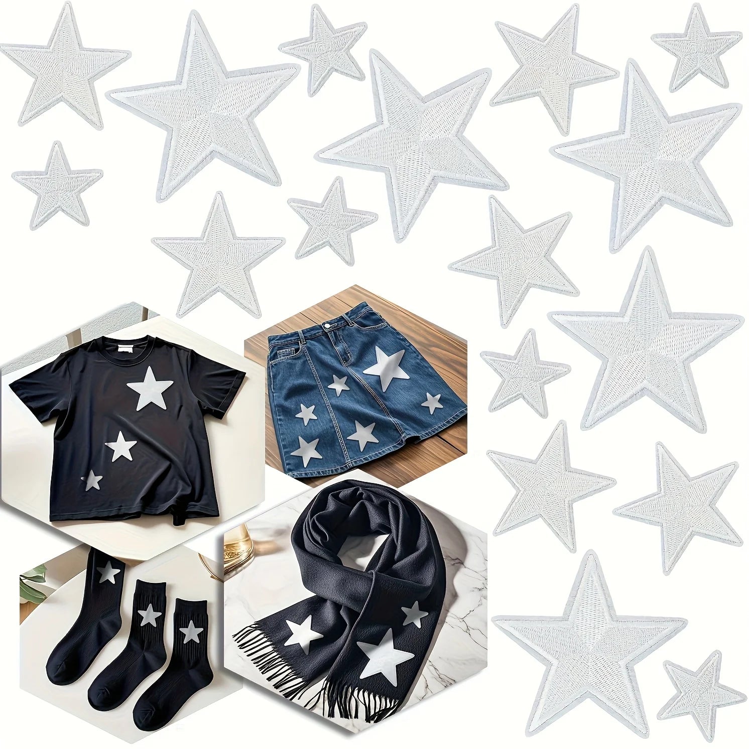 24 pcs Nautical Star Appliqué & Embroidery Patches: