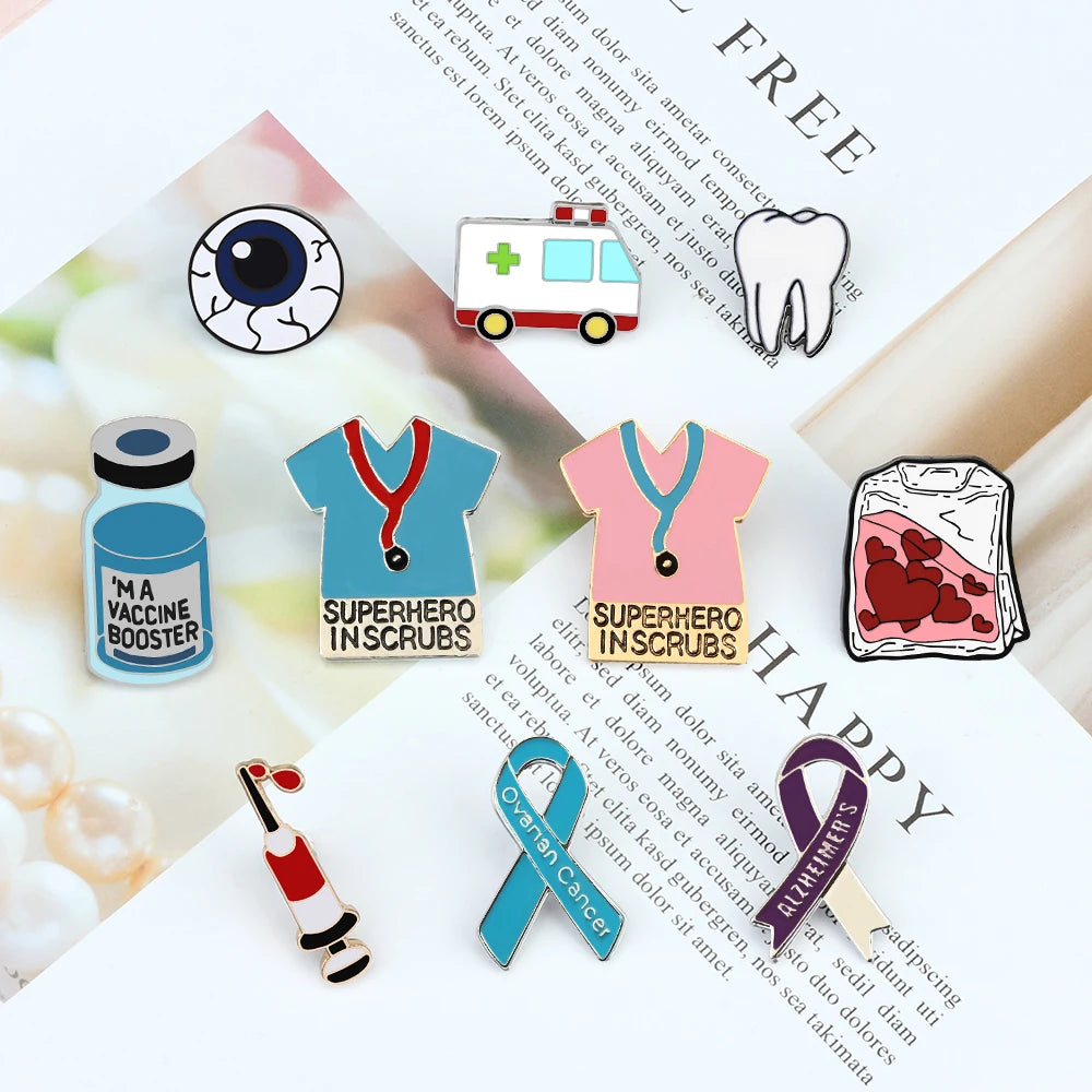 30 Styles Medical Enamel Brooch Syring Heart Stethoscope Pins for Nurse Doctor
