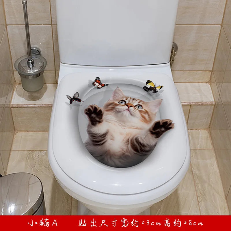 Vivid 3d Hole Cat Dog Animal Toilet Stickers Home Decoration, Diy Washroom Pvc Posters Kitten Puppy Cartoon Wall Art Decals