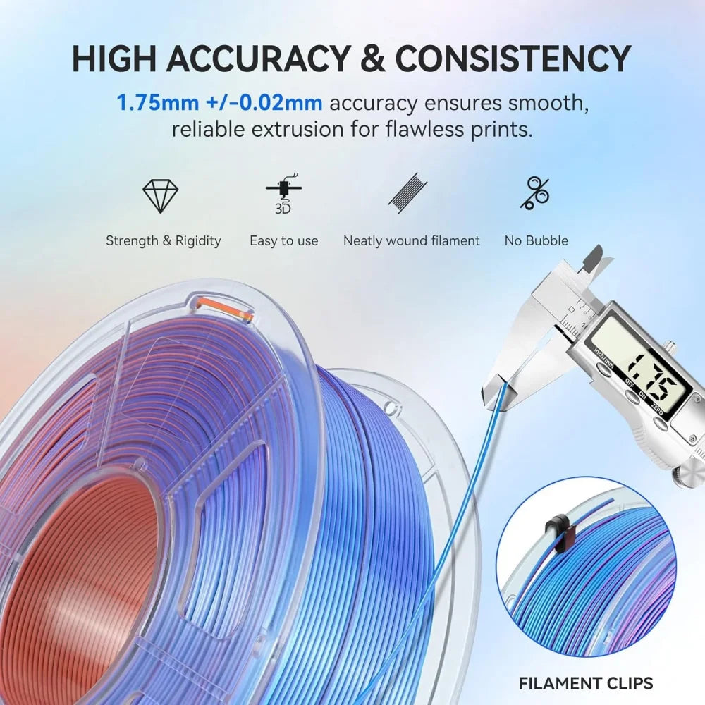 3D Printer Filament PLA+ SILK Four Colors 1.75mm Tolerances +/-0.02mm No bubbles FDM 3D Printer Materials DIY Gift
