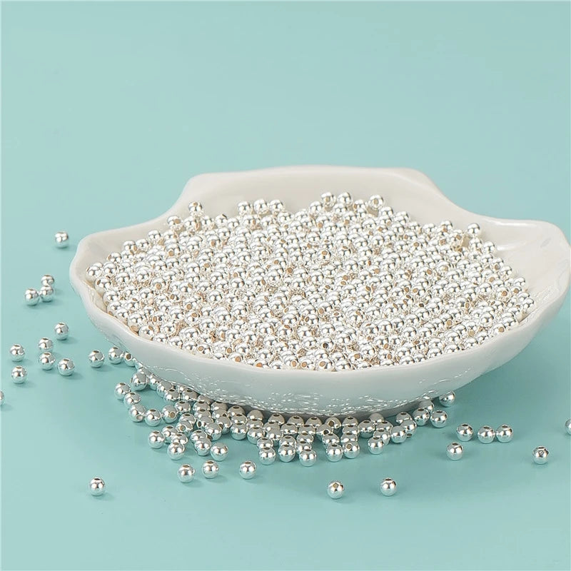 2-10mm Genuine 925 Sterling Silver Bead Smooth Round Ball Spacer Loose for Ring Necklace Earring Bracelet Jewelry Making Finding