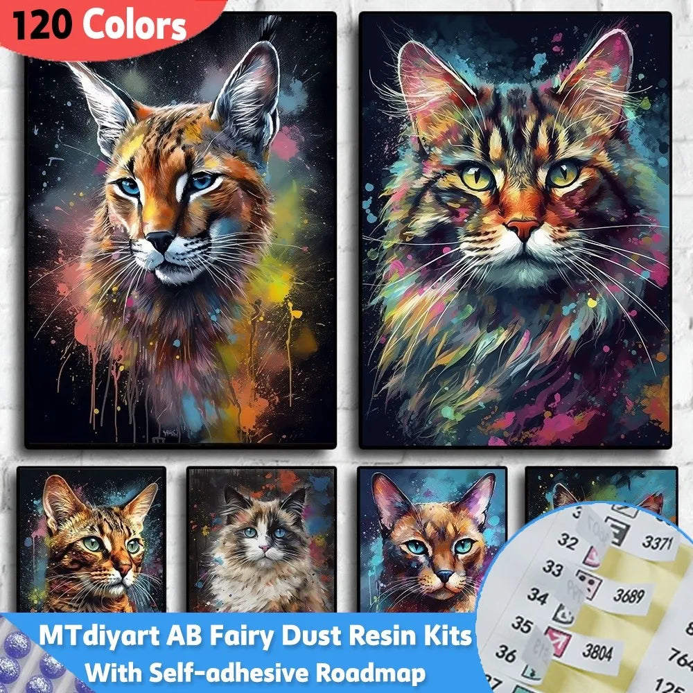 AB Fairy Dust Watercolor Various Cats 120 Colors Diamond Painting With Sticker Lovely Animals Modern On The Wall Art Kids Decor