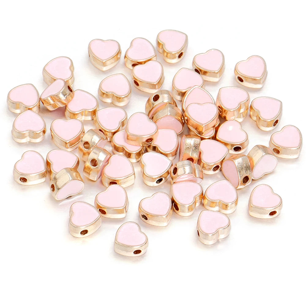 10pcs/Lot 8mm Alloy Double Sided Love Heart Enamel Beads for Jewelry Making Charms Loose Spacer Beads DIY Bracelet Necklace