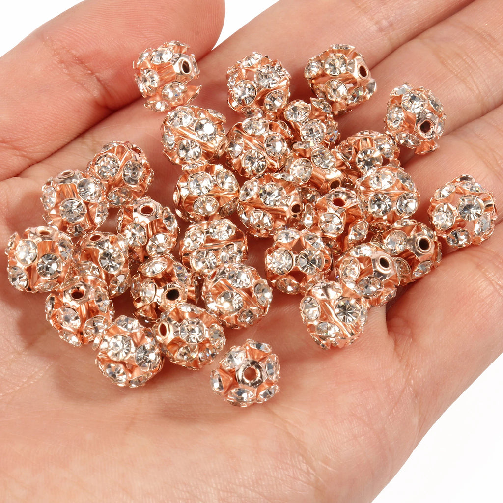 50pc/Lot 6mm 8mm 10mm AB Color  Rhinestone Ball Shape Loose Beads Metal Crystal Beads
