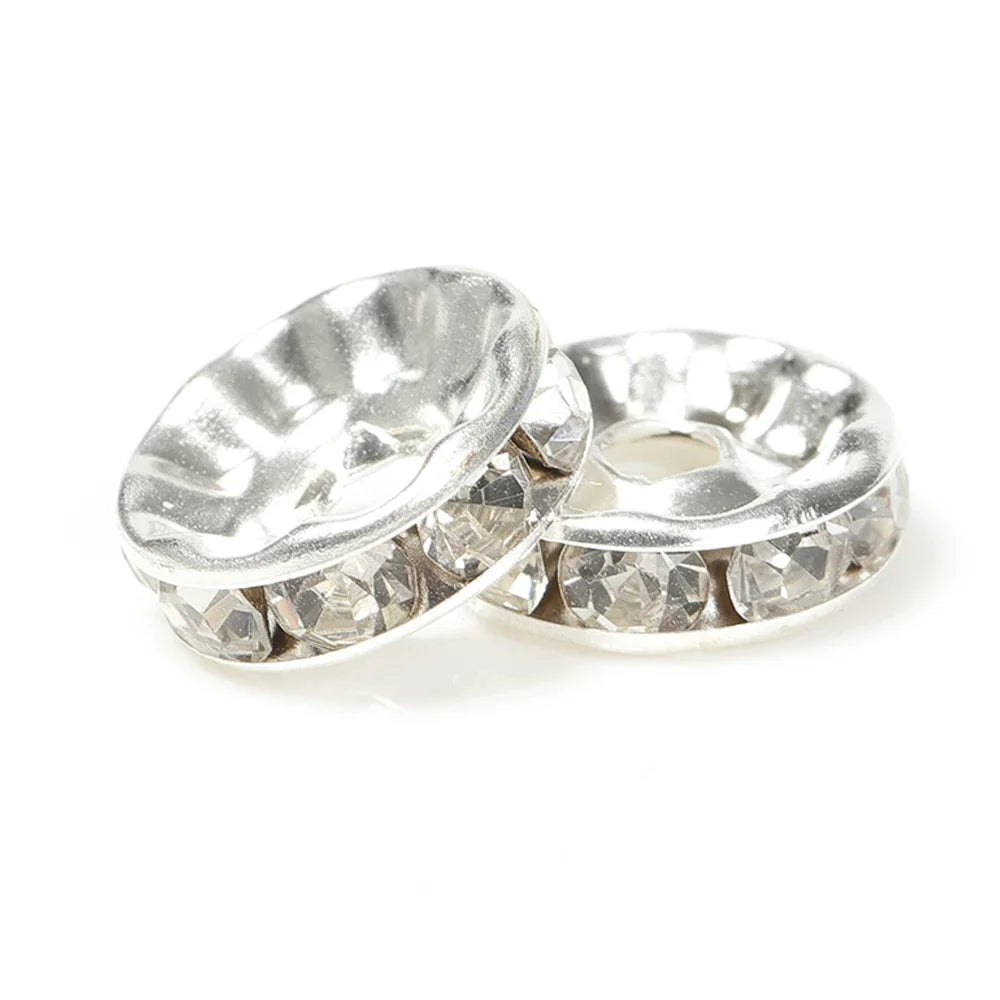 100pcs Silver Color Crystal Rhinestone Spacer Loose Beads Jewelry