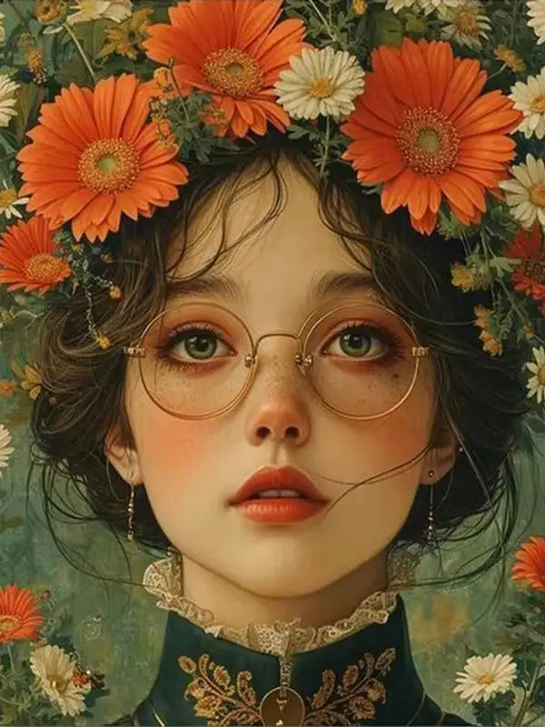 120 Colors Resin DIY Diamond Painting Beautiful Woman with Glasses Flower with Sticker.