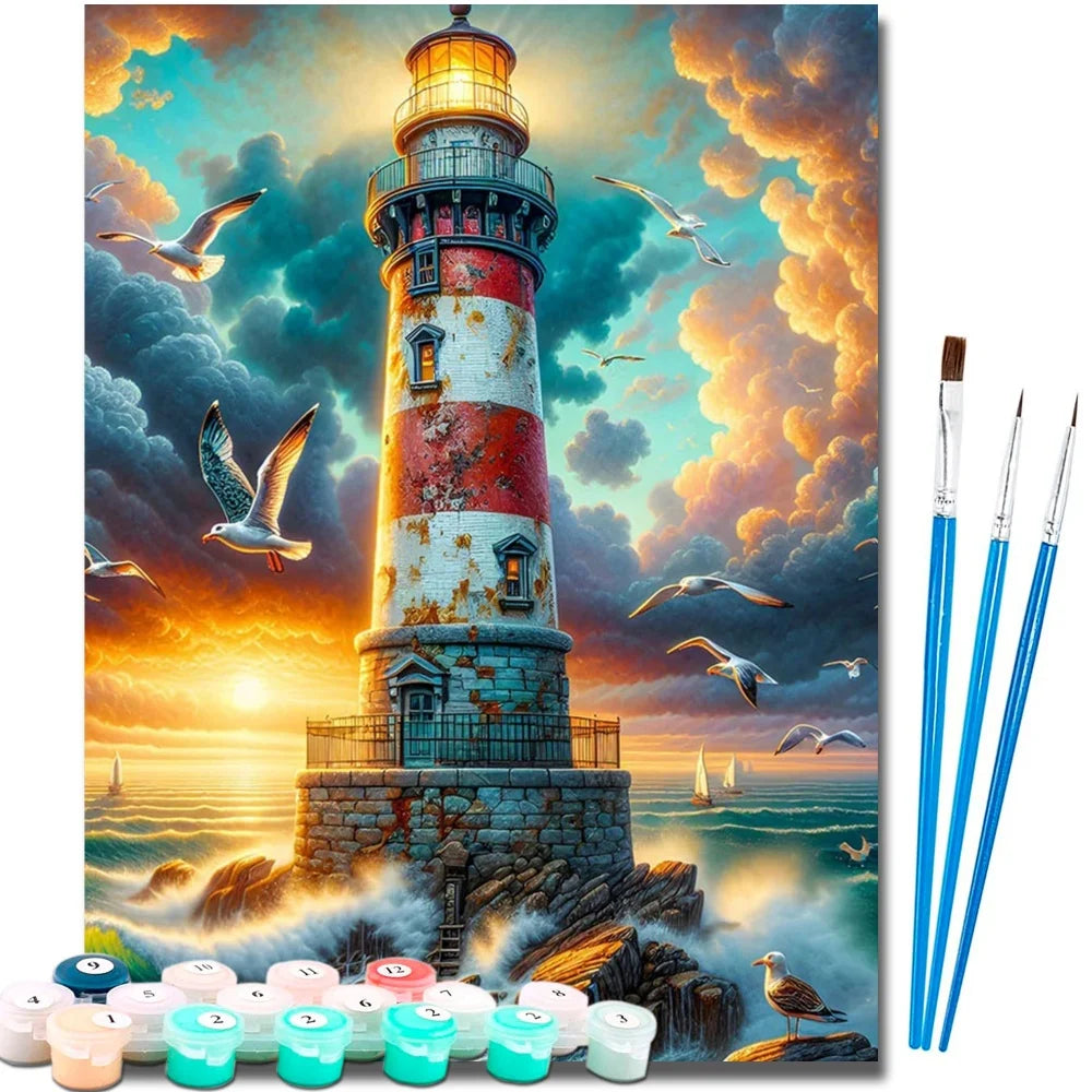 Lighthouse Diy Art Paint By Numbers For Adult Seaside Landscape