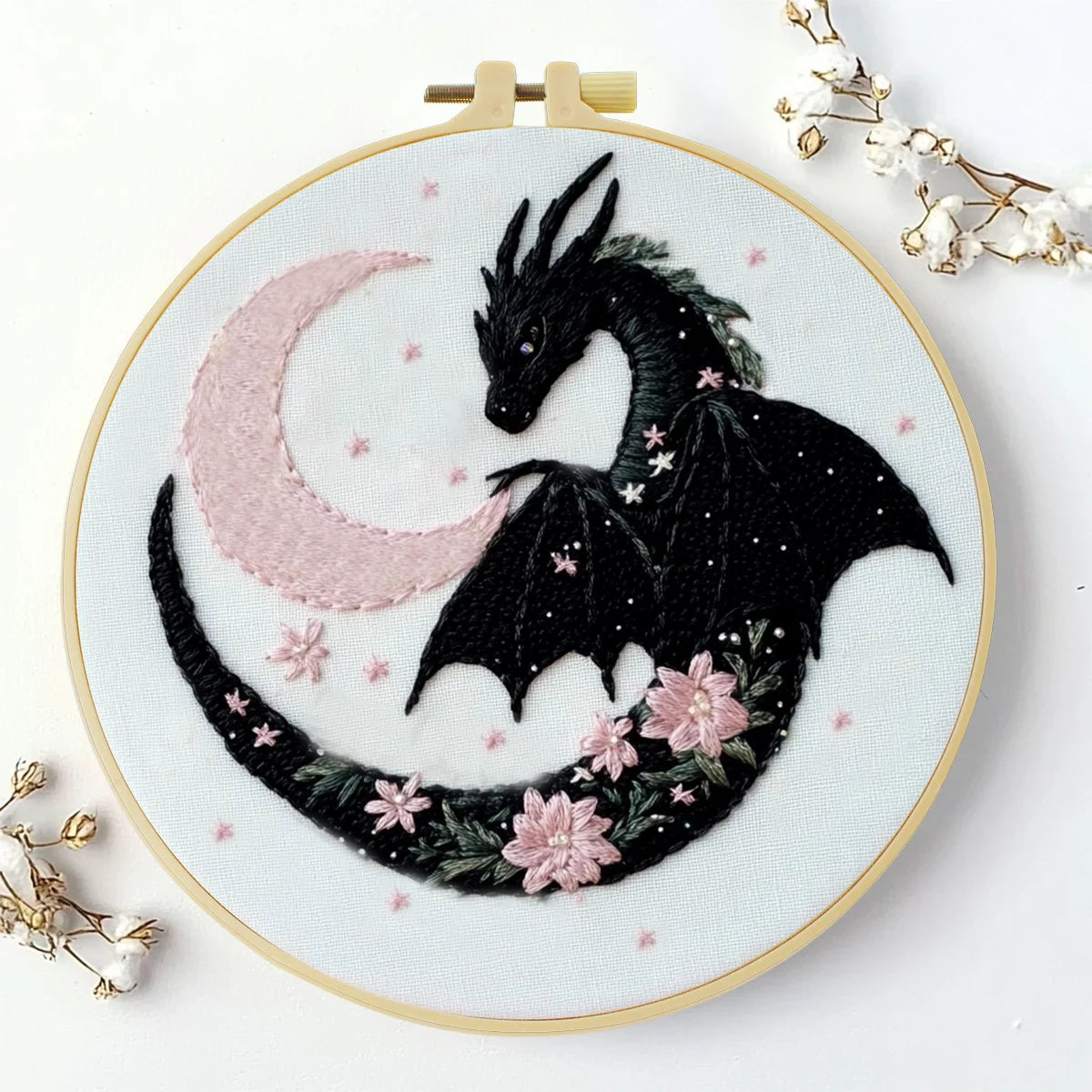 1pc 20X20CM/7.87inch The Dragon and the Moon Embroidery Starter Kit