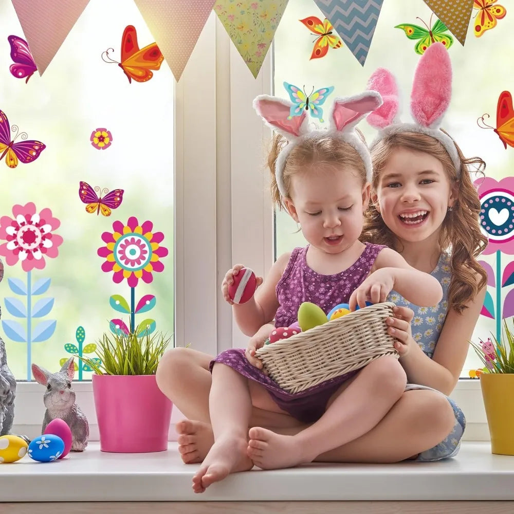 107PCS Window Clings Set Spring Summer & Fall/Winter Themes - Spring Flowers Butterflies & More