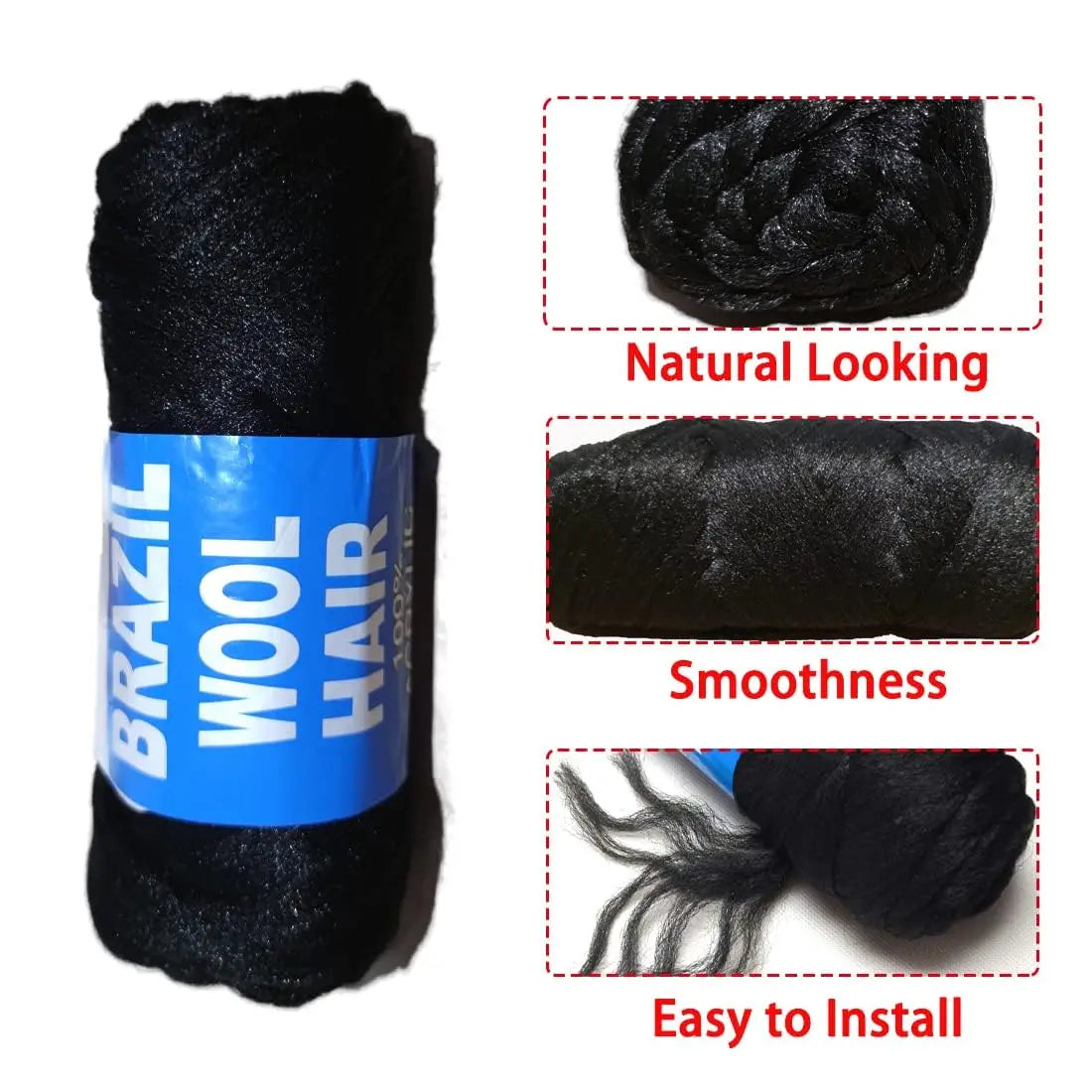 12pc Brazilian Wool Hair Synthetic Crochet Hair Extensions