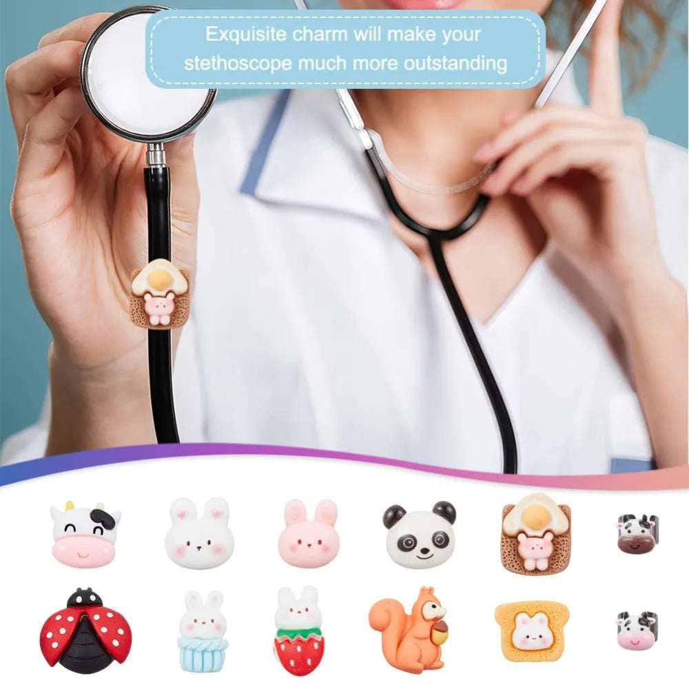 12Pcs Squirrel Stethoscope Charms  Rabbit Stethoscopes Tag  Ladybug Pendant ,ID Name Tag Charm Stethoscope Charms