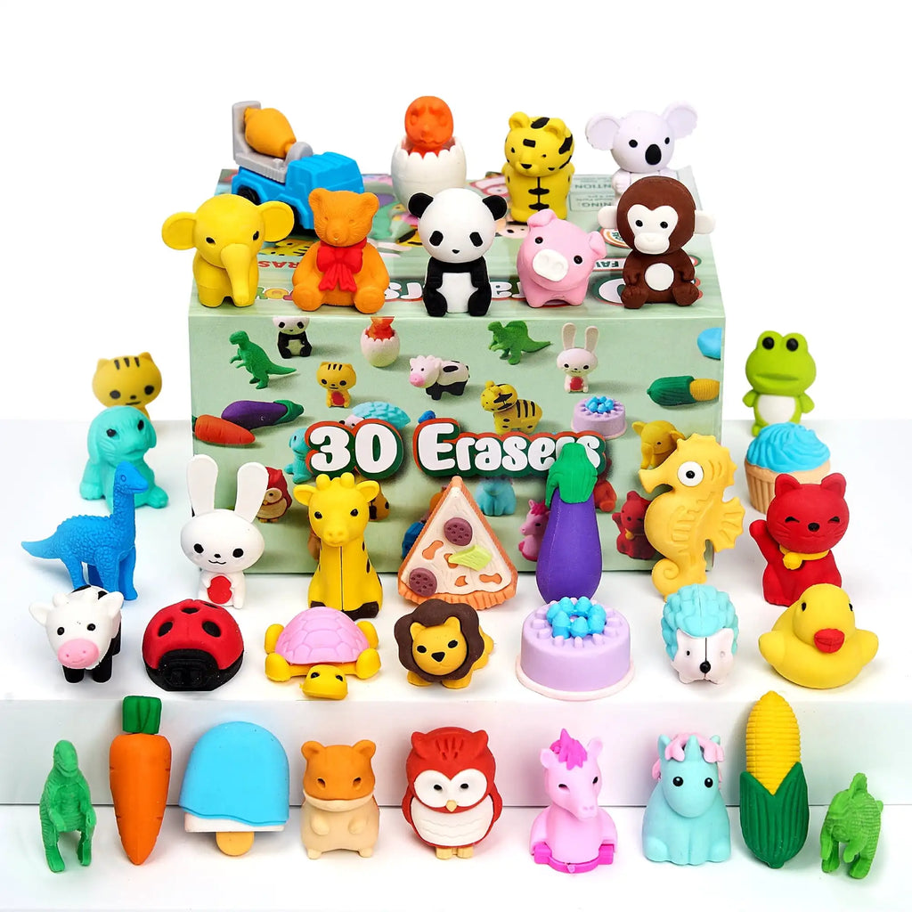 36 Pcs 3D Erasers Food Animals Erasers Bulk Fun & Cute Erasers for Pencil
