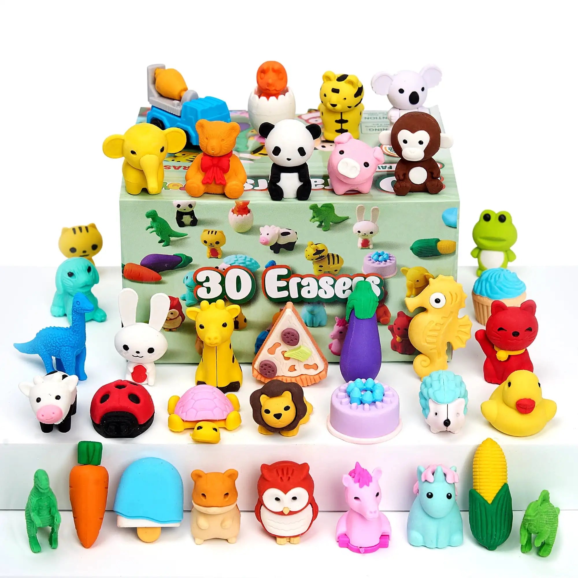 36 Pcs 3D Erasers Food Animals Erasers Bulk Fun & Cute Erasers for Pencil